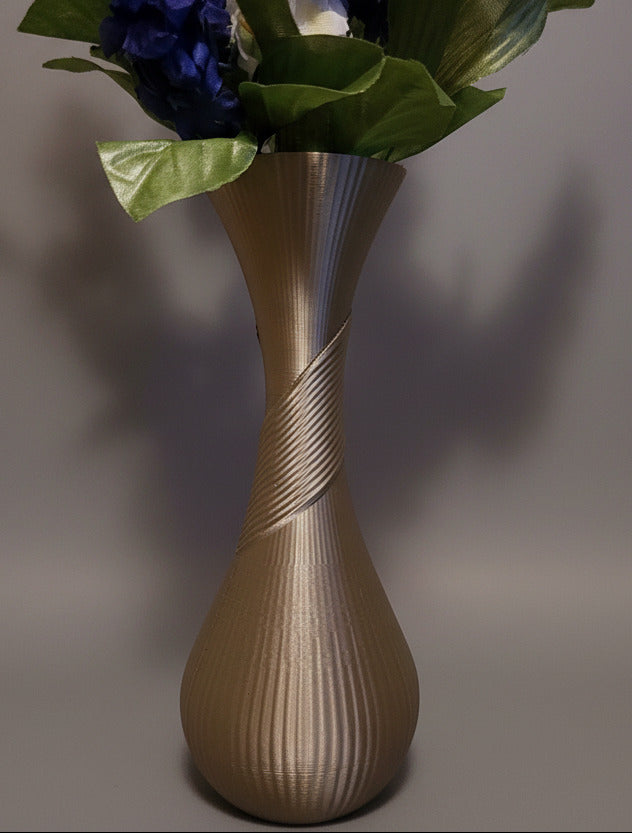Iridium Silk Vase with White & Blue Flowers