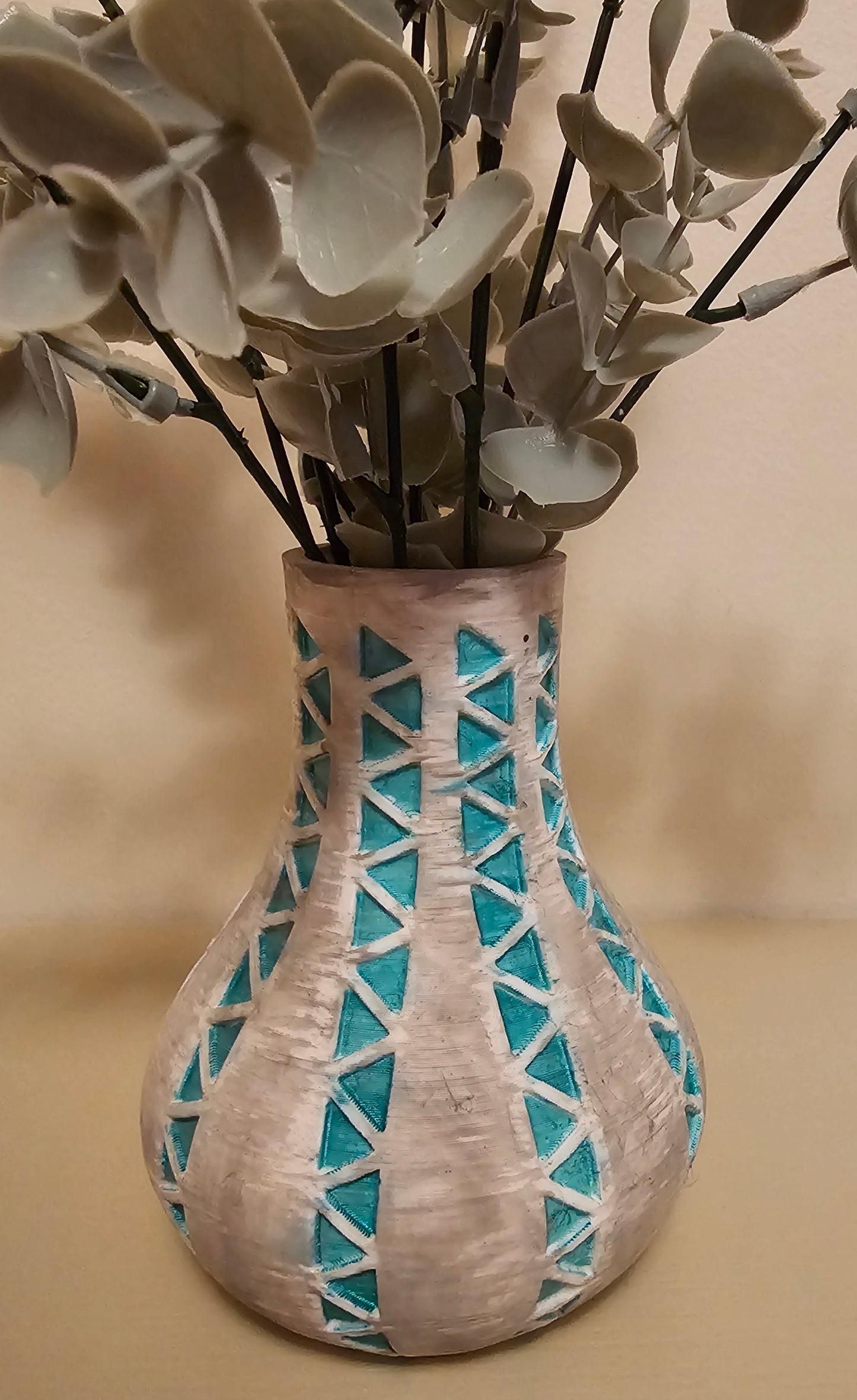 Southwest Vase in Gray/Turquoise with Eucalyptus Silk Flowers