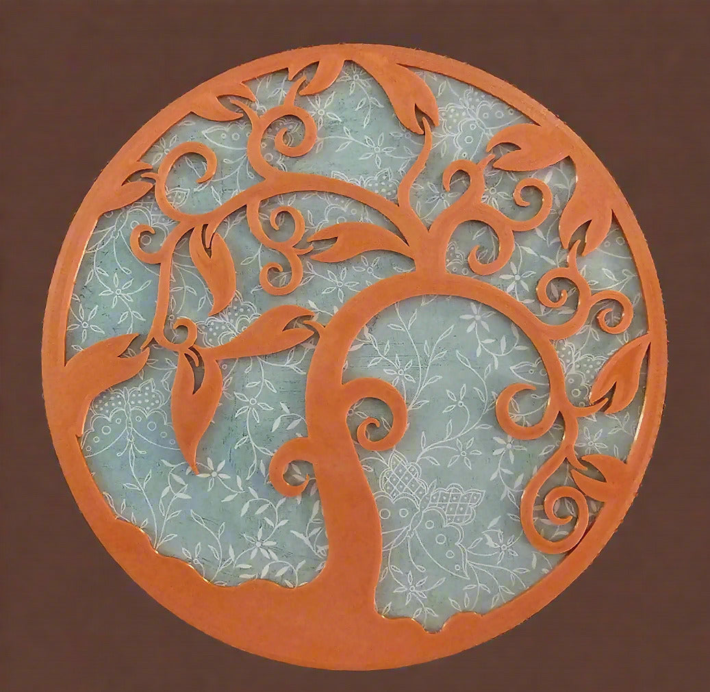 Wall Art - Tree of Life (Peachy-Pink Silk with Floral Background)