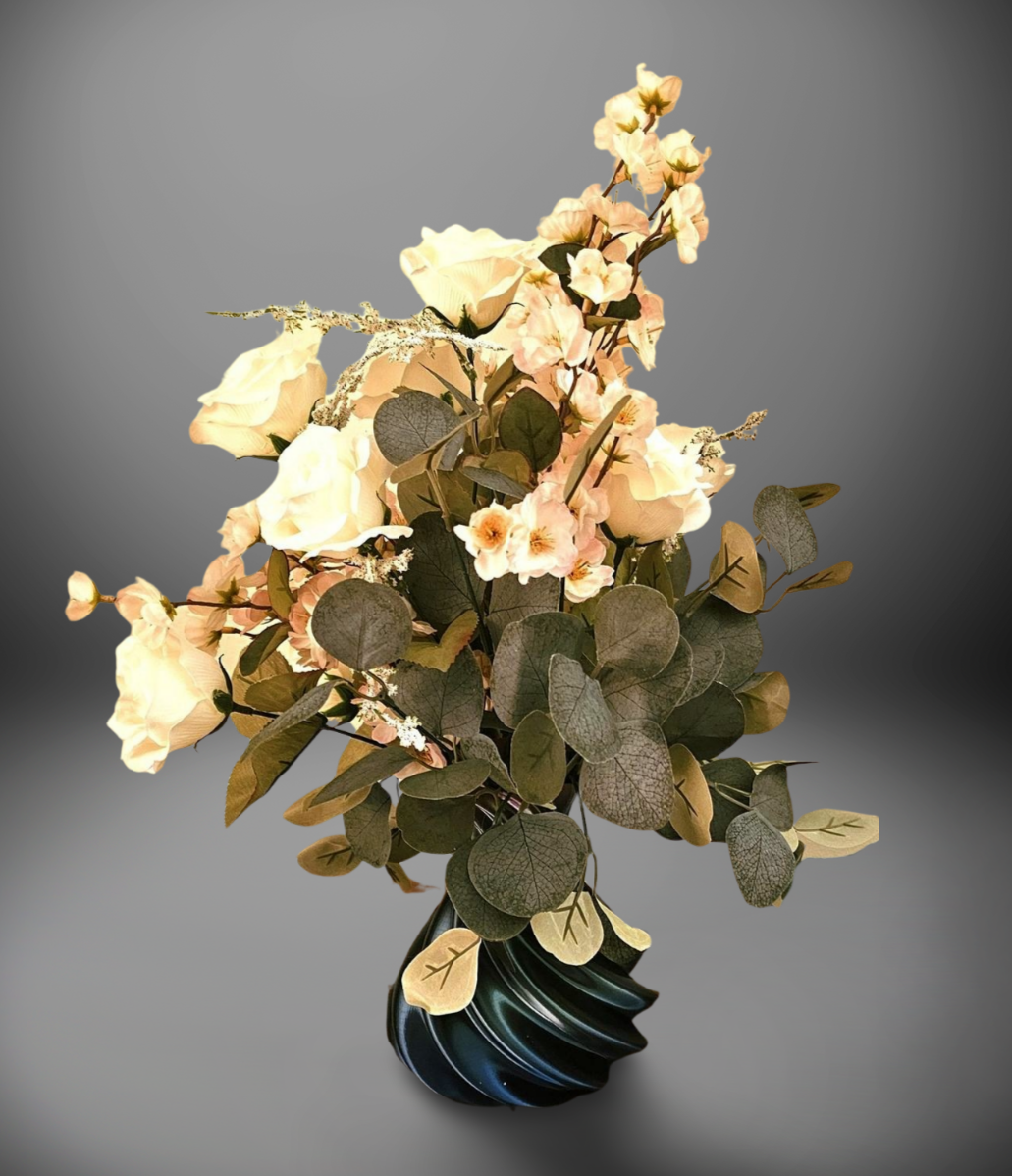 Elegant Twisted Silk Vase with Assorted White Flowers