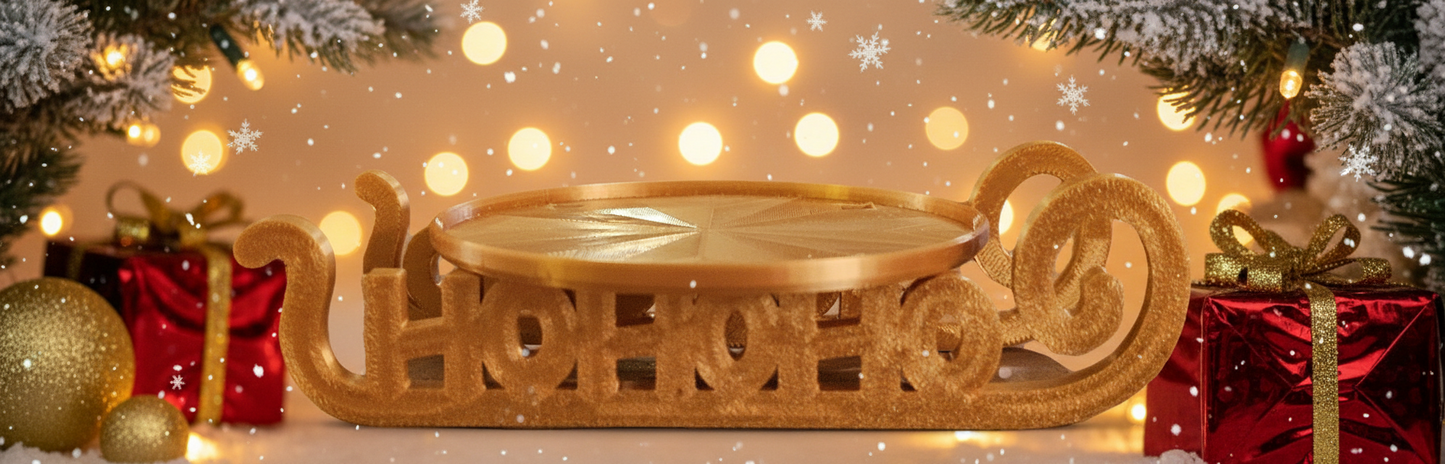 Christmas Present Gift Box & Sleigh (Wavy Lines) - Deep Red & Gold