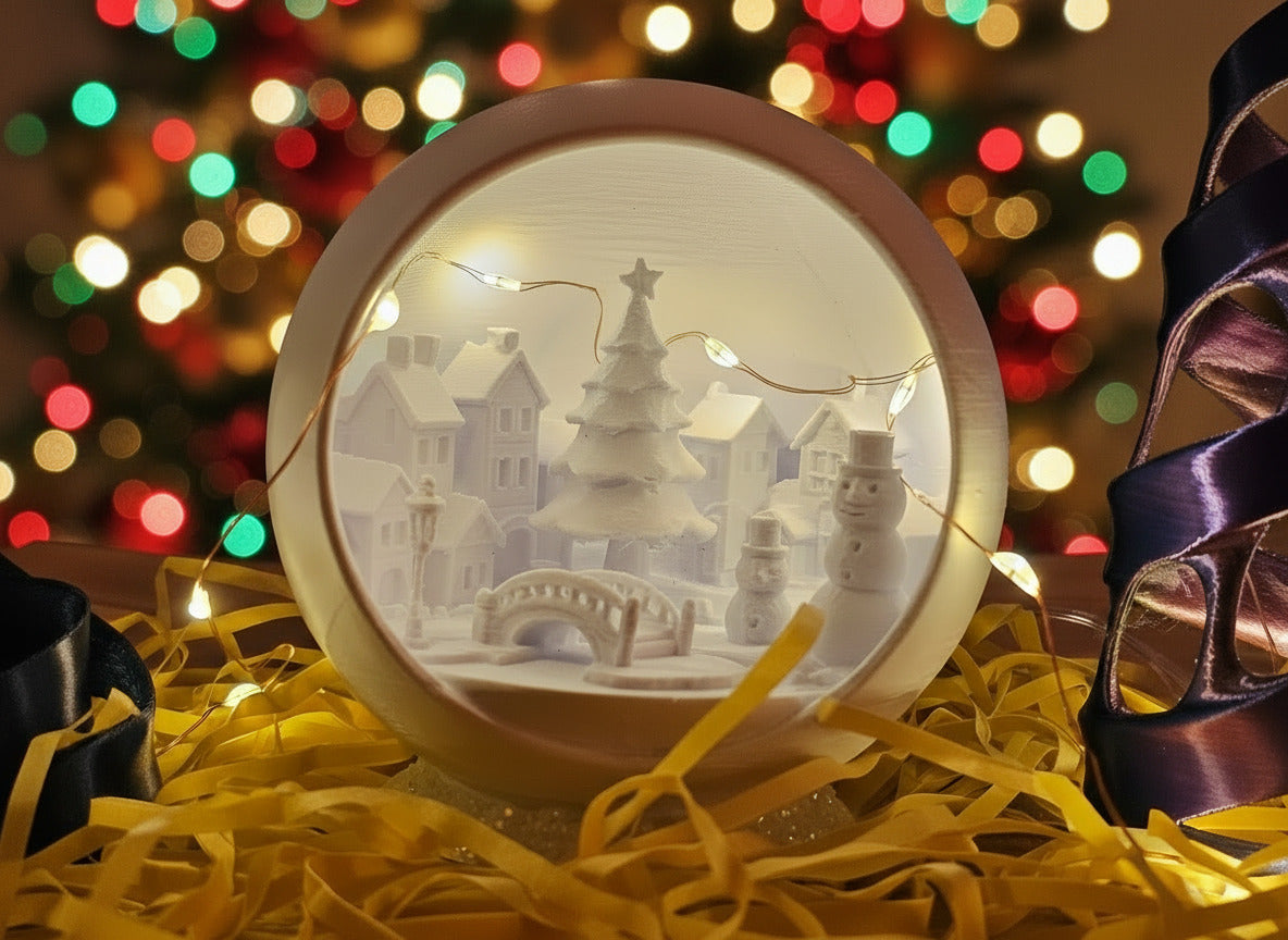 Decorative Tabletop Christmas Display - Town Globe w/ Trees