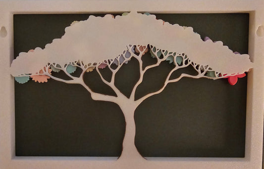 3D Crafted Wall Art - Tree Design w/ Outer Frame (Embellished w/ BLUE Resin Flowers)