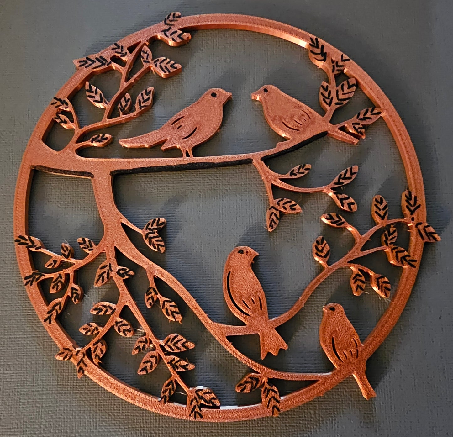 Four Birds on Branches Wall Art (Copper w/ Black)
