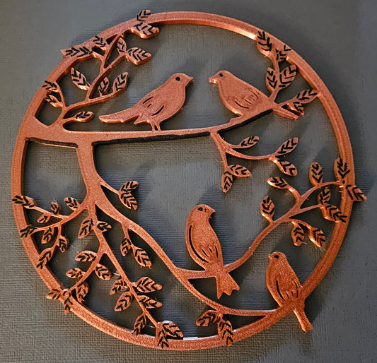 Four Birds on Branches Wall Art (Copper w/ Black)