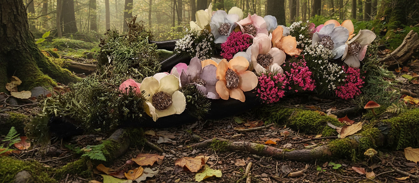 Flowers and Moss on Small Log