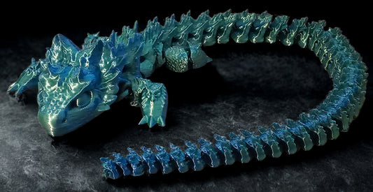 21" Articulated Blue/Green Silk Dragon with Sharp Scales