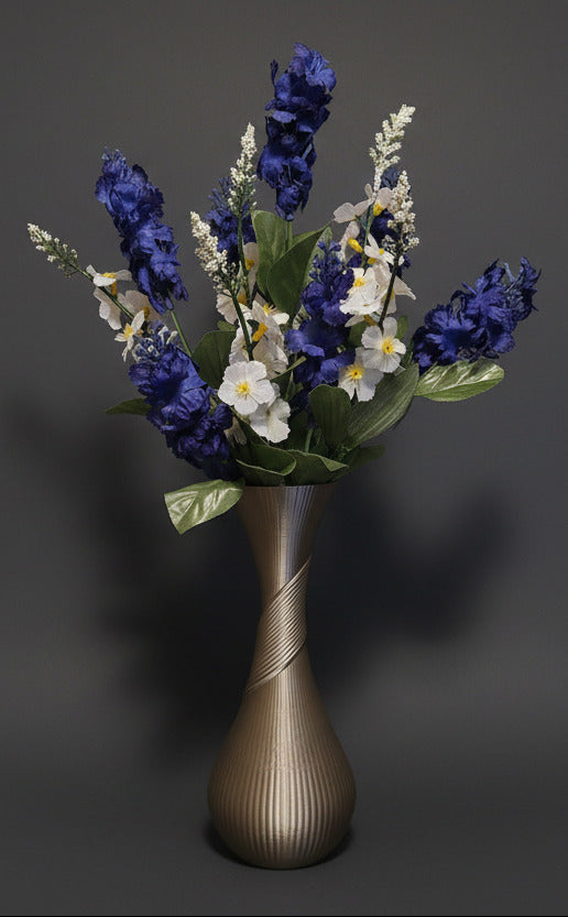 Iridium Silk Vase with White & Blue Flowers