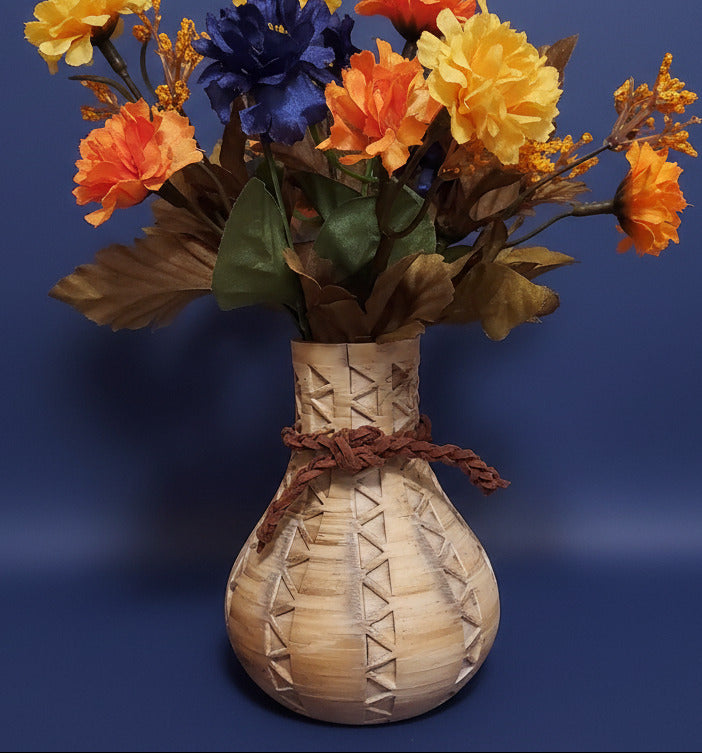 Weathered Southwest Vase with Orange. White, & Blue Silk Flowers