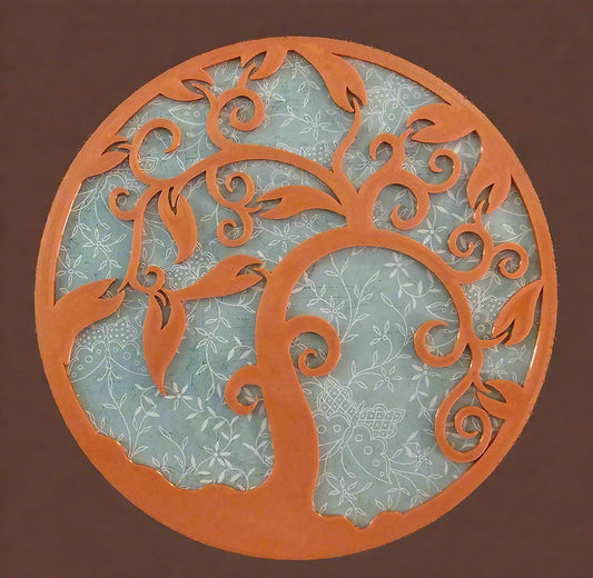Wall Art - Tree of Life (Peachy-Pink Silk with Floral Background)