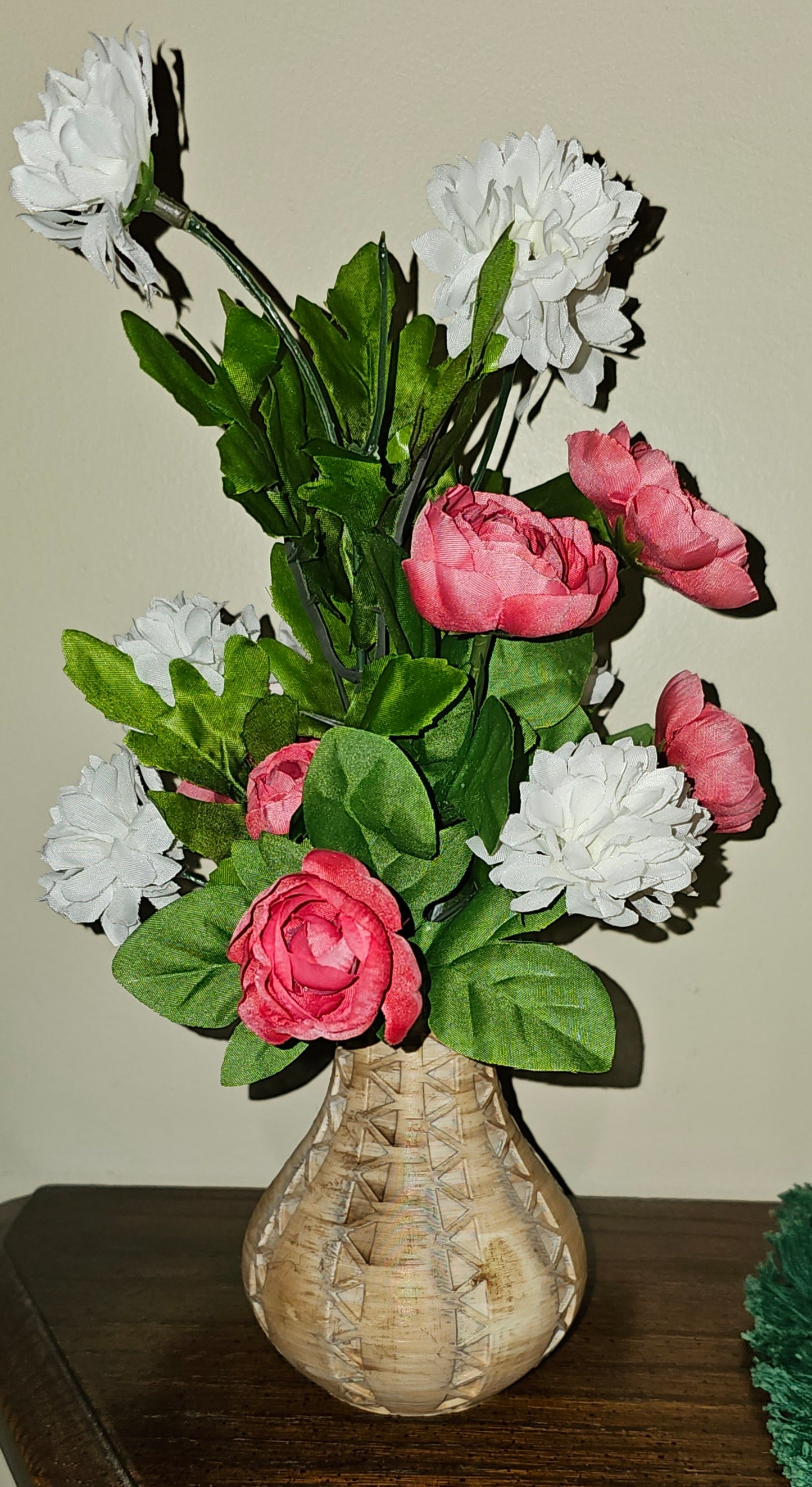 Southwest Vase with Pink/Mauve Ranunculus & White Mums
