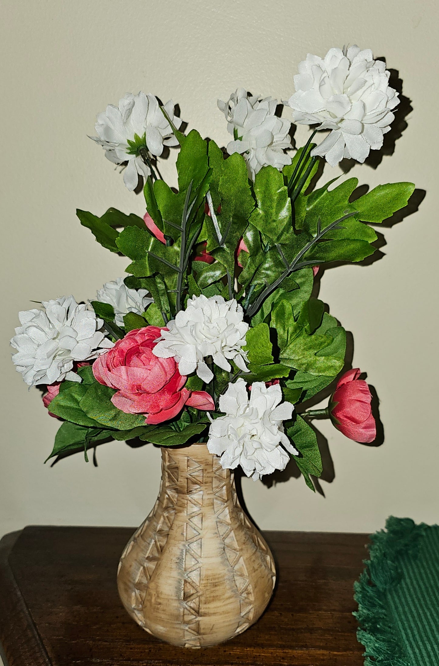 Southwest Vase with Pink/Mauve Ranunculus & White Mums