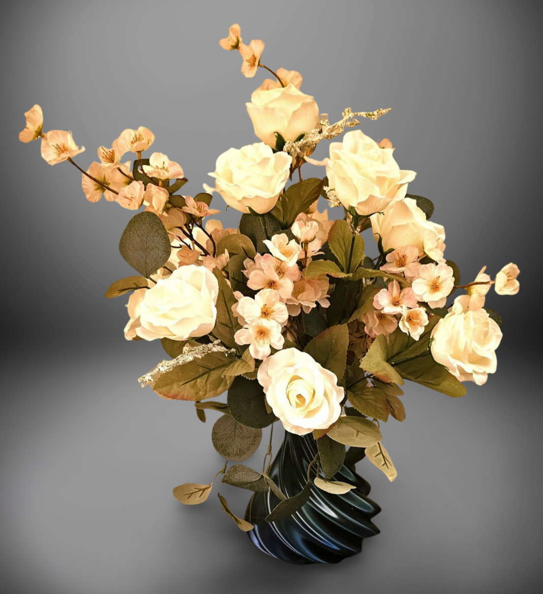 Elegant Twisted Silk Vase with Assorted White Flowers