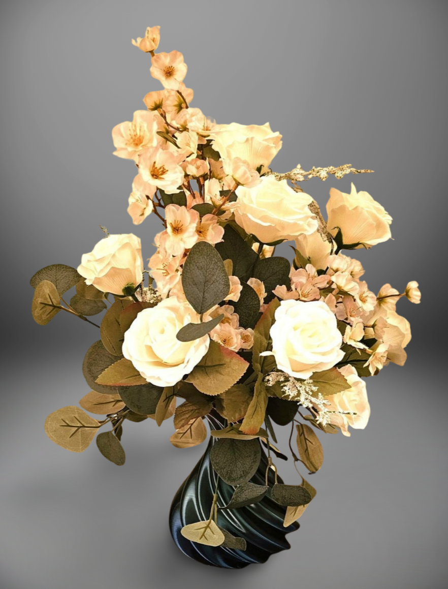 Elegant Twisted Silk Vase with Assorted White Flowers