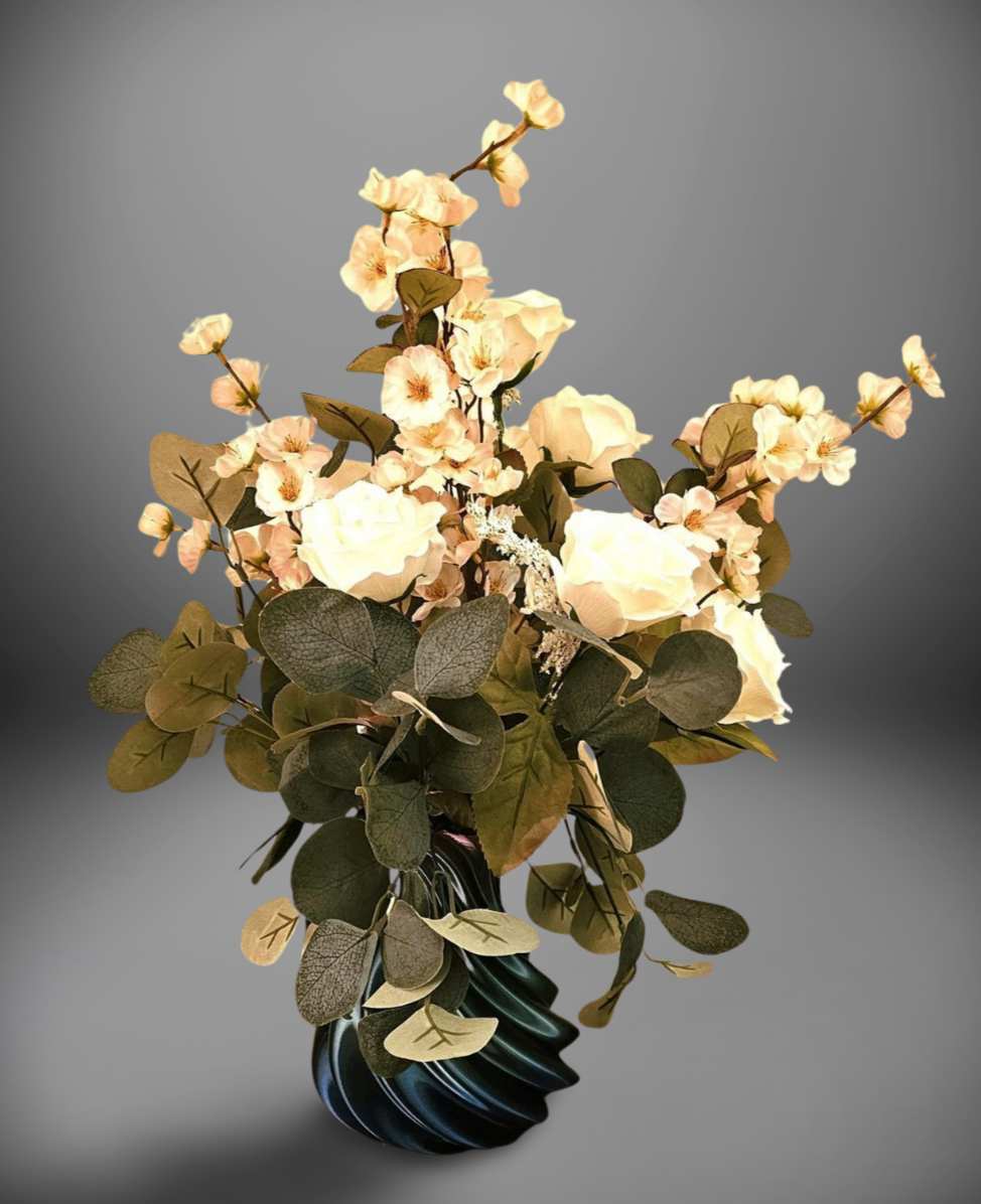 Elegant Twisted Silk Vase with Assorted White Flowers