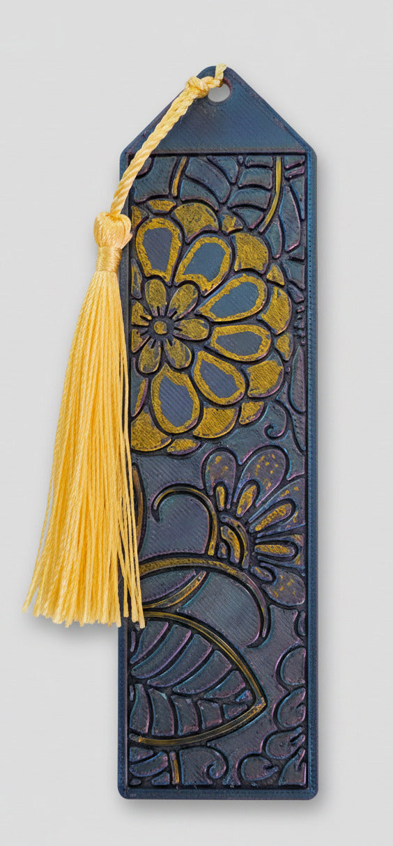 Bookmarks - Blue Floral w/ Gold Tassel (Set of 4)
