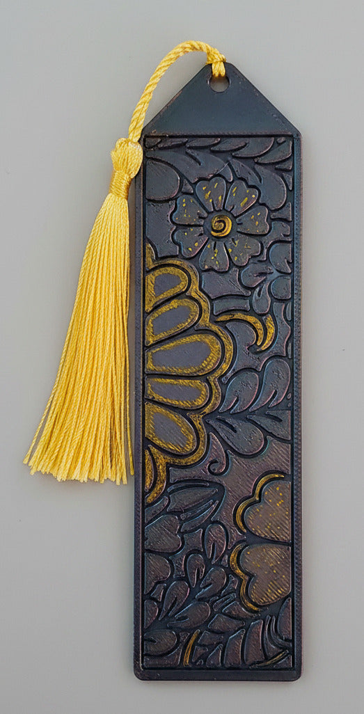 Bookmarks - Blue Floral w/ Gold Tassel (Set of 4)