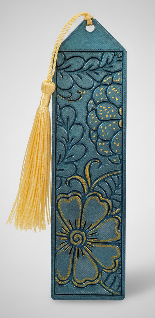 Bookmarks - Blue Floral w/ Gold Tassel (Set of 4)