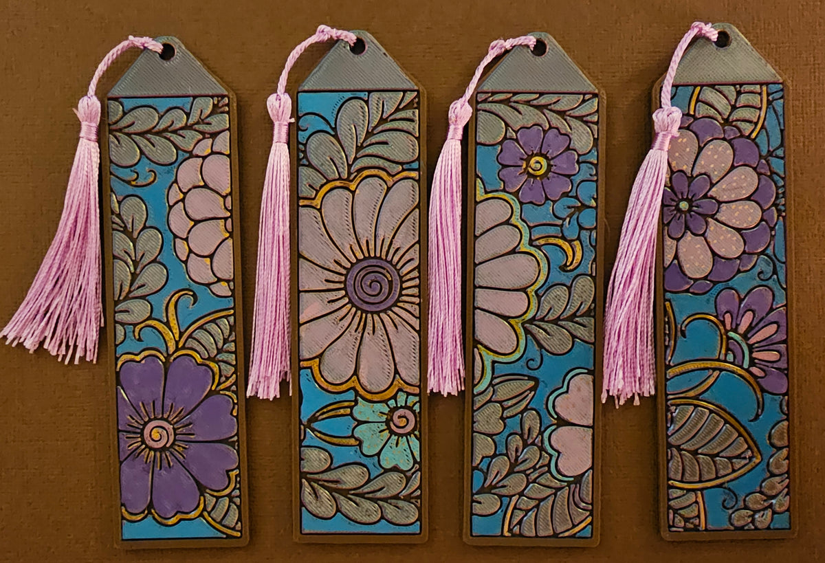 Bookmarks - Multi-Color Floral w/ Pink Tassel (Set of 4)