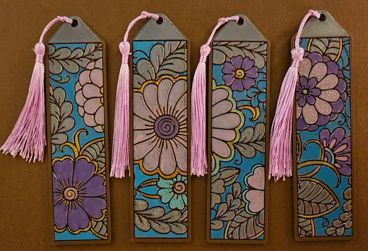 Bookmarks - Multi-Color Floral w/ Pink Tassel (Set of 4)