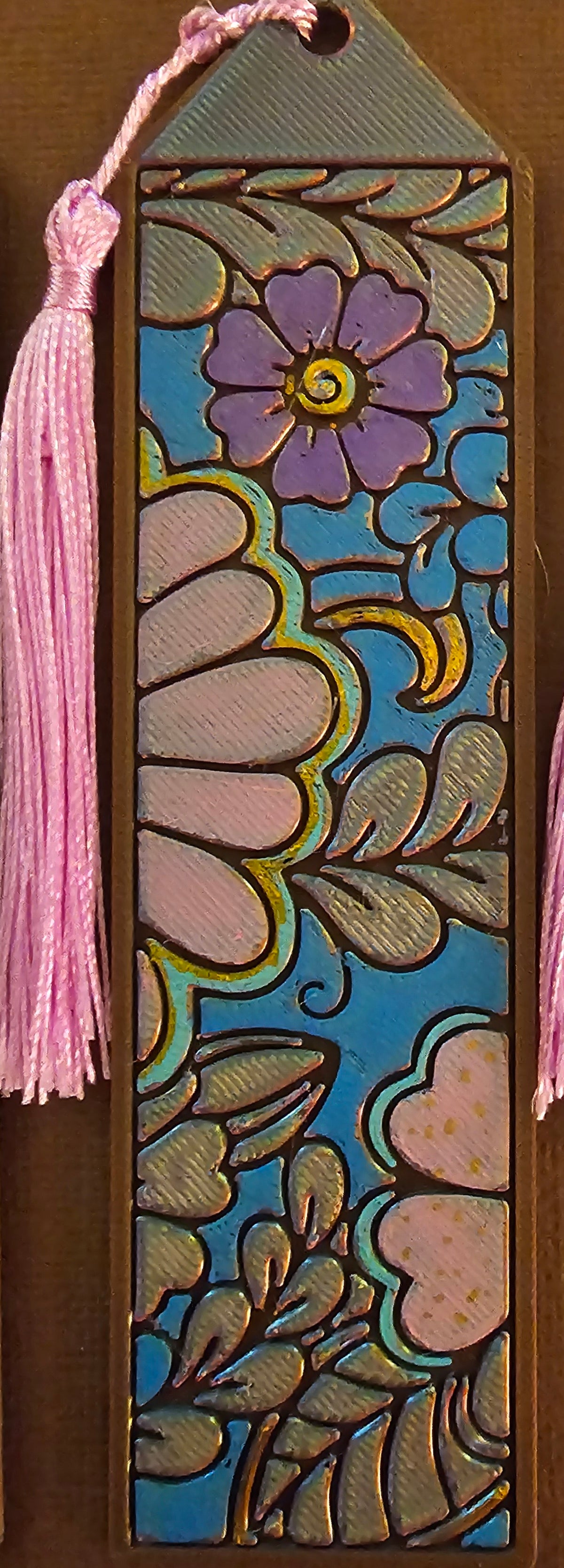 Bookmarks - Multi-Color Floral w/ Pink Tassel (Set of 4)