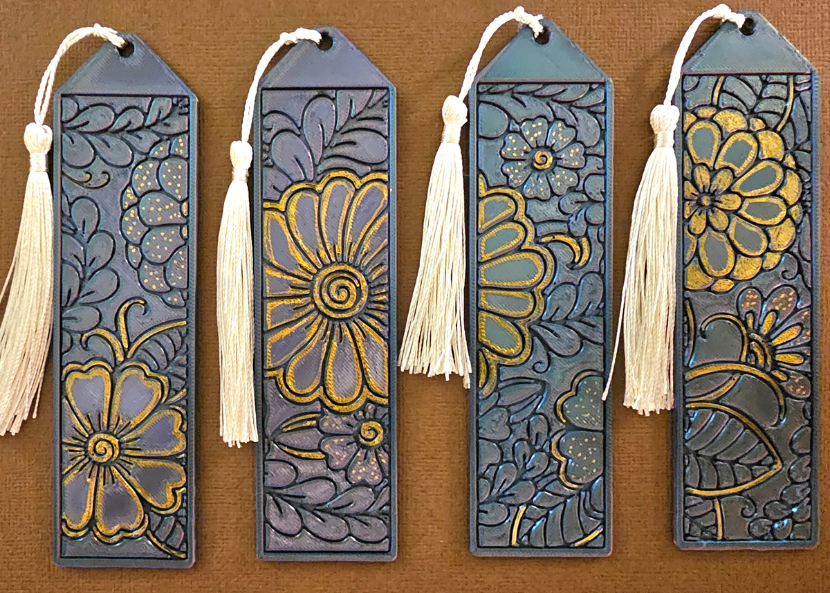 Bookmarks - Blue Floral w/ Cream Tassel (Set of 4)