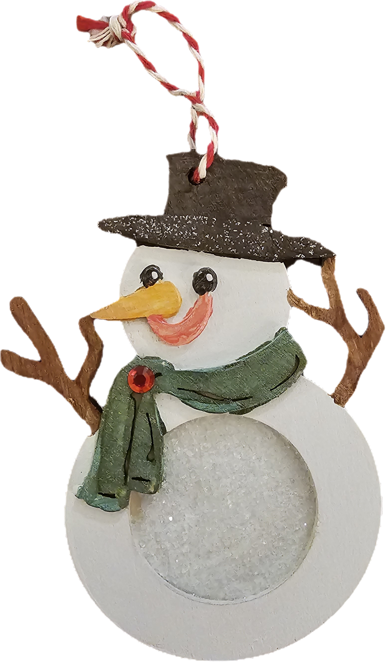 Wooden Candy Cane & Snowman Ornament Set