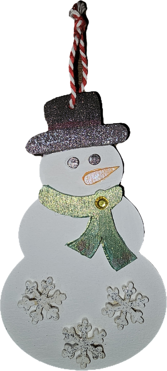 Wooden Snowman with Snowflakes Ornament - Set of 4