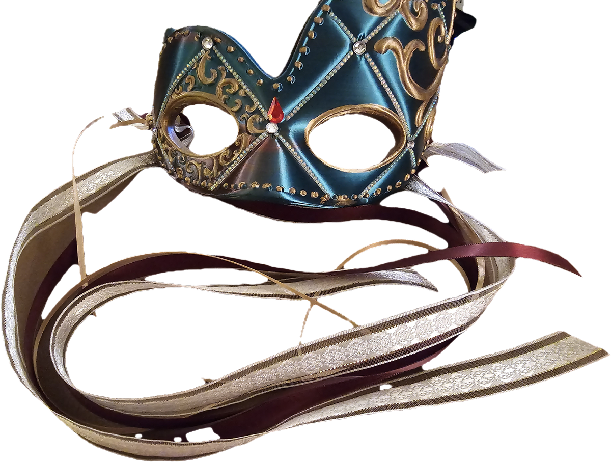 Venetian Mask in Blue/Green Silk (with High Side Flares)