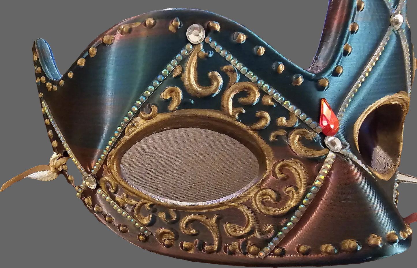 Venetian Mask in Blue/Green Silk (with High Side Flares)