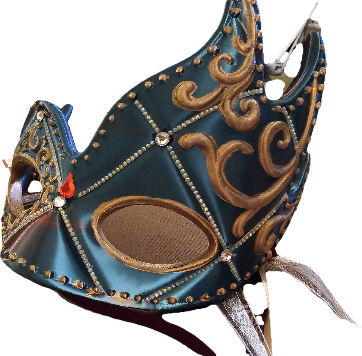 Venetian Mask in Blue/Green Silk (with High Side Flares)
