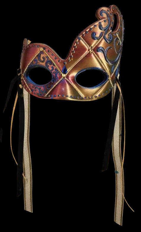 Venetian Mask in Red/Gold Silk (with High Side Flares)