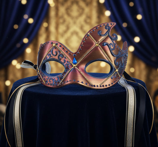 Venetian Mask in Red/Gold Silk (with High Side Flares)