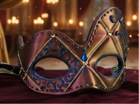 Venetian Mask in Red/Gold Silk (with High Side Flares)