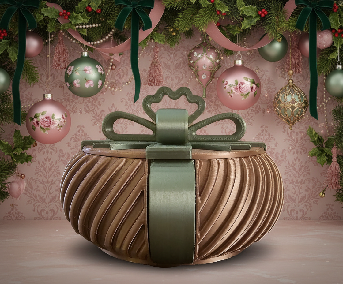 Christmas Present Gift Box (Curved Lines) - Rose Gold