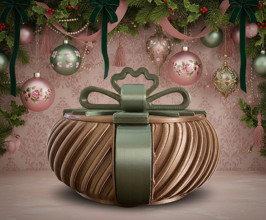 Christmas Present Gift Box (Curved Lines) - Rose Gold