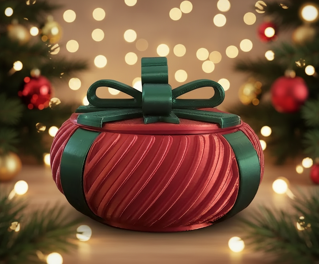 Christmas Present Gift Box & Sleigh (Curved Lines) - Red & Green