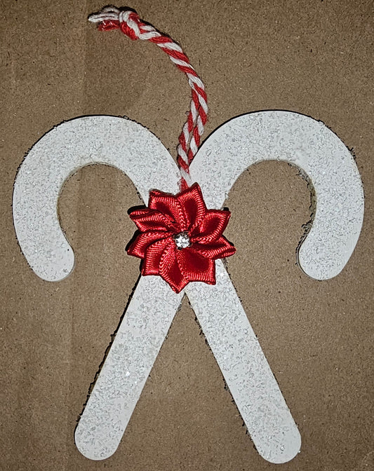 Wooden Candy Cane & Snowman Ornament Set