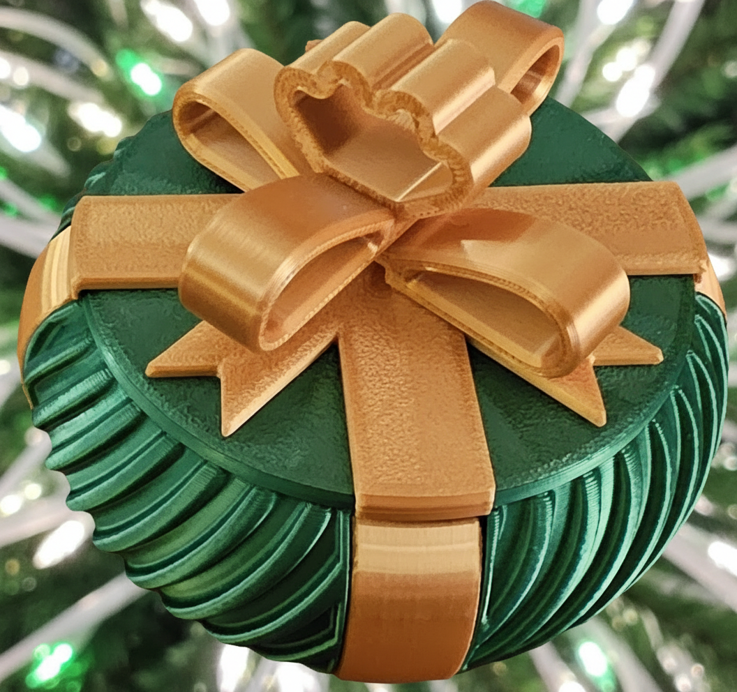Christmas Present Gift Box & Sleigh (Curved Lines) - Green & Gold