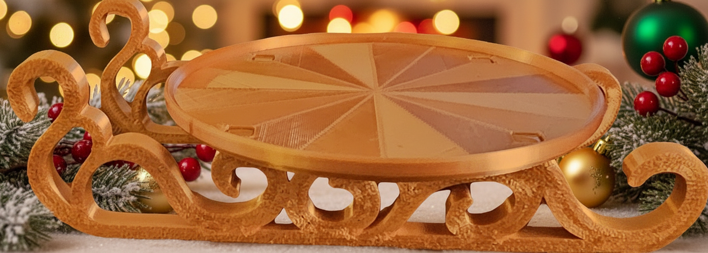 Christmas Present Gift Box & Sleigh (Curved Lines) - Red & Green