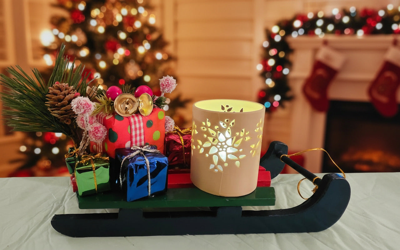 Christmas Sleigh w/ Gifts & Tealight