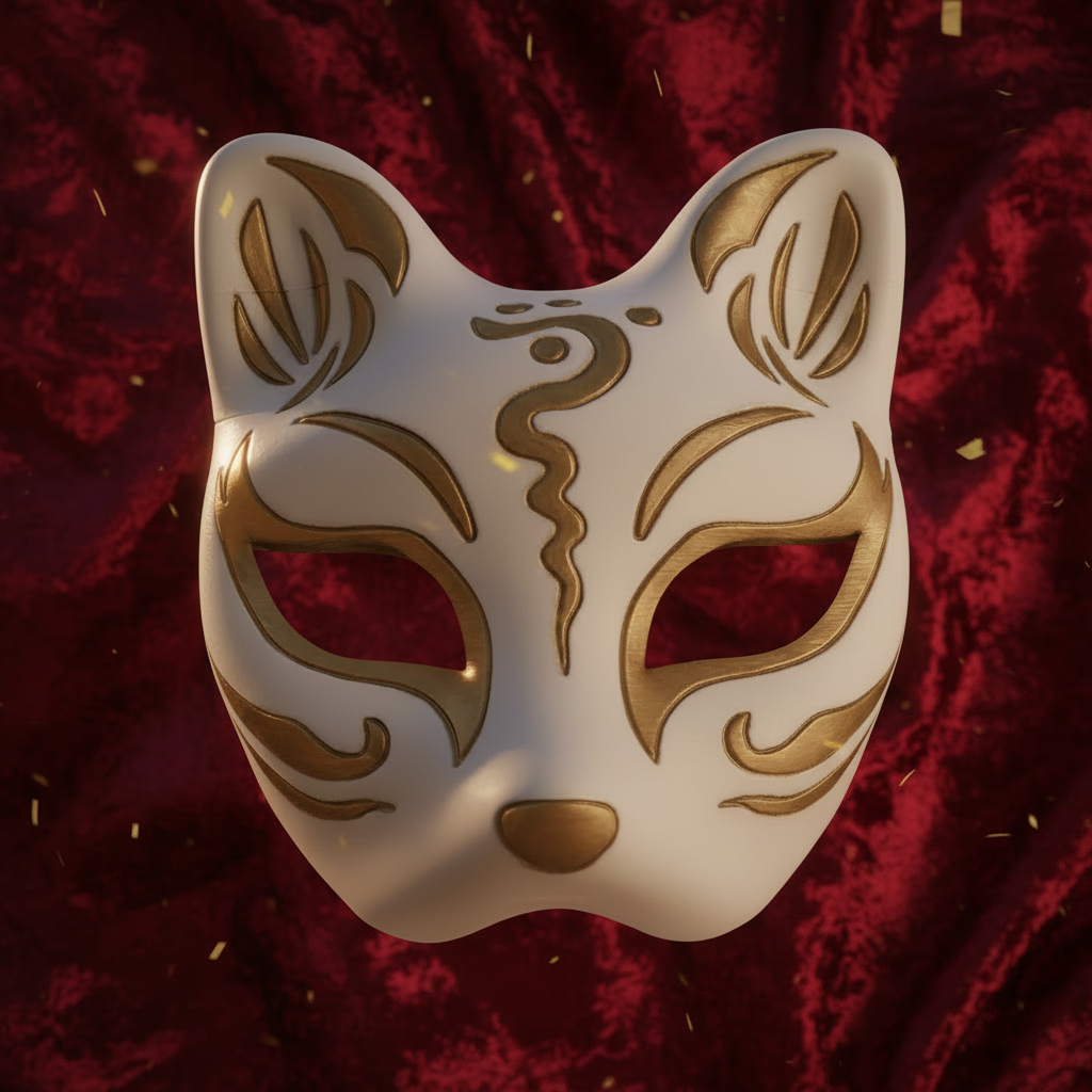 Feline (Cat) Masquerade Mask in White w/ Gold Leaf
