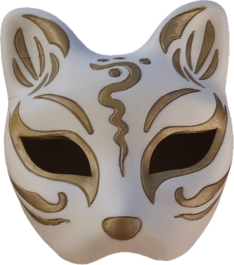 Feline (Cat) Masquerade Mask in White w/ Gold Leaf