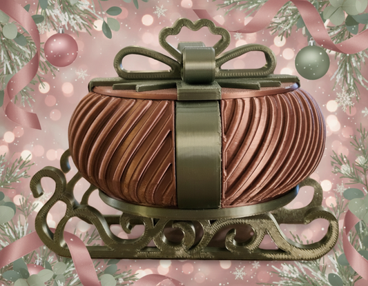 Christmas Present Gift Box & Sleigh (Curved Lines) - Rose Gold & Green