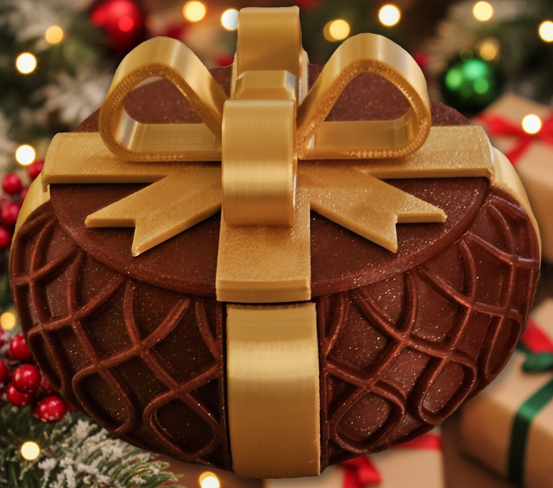 Christmas Present Gift Box & Sleigh (Wavy Lines) - Deep Red & Gold