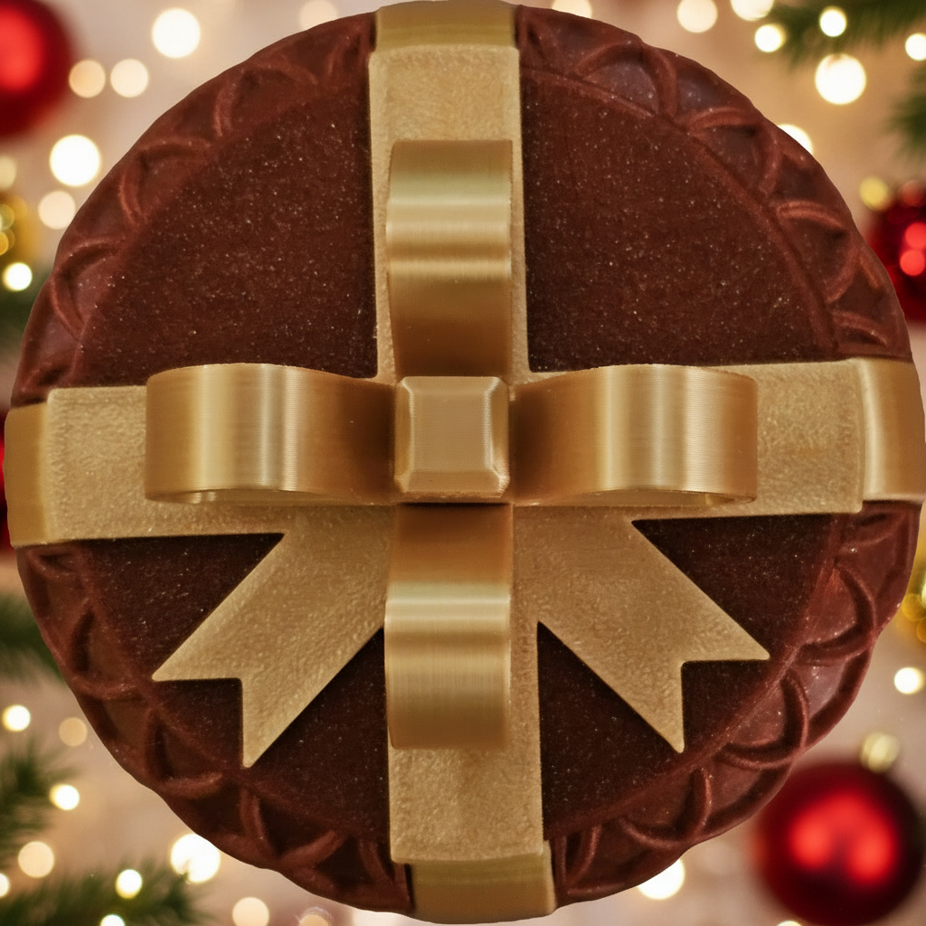 Christmas Present Gift Box & Sleigh (Wavy Lines) - Deep Red & Gold