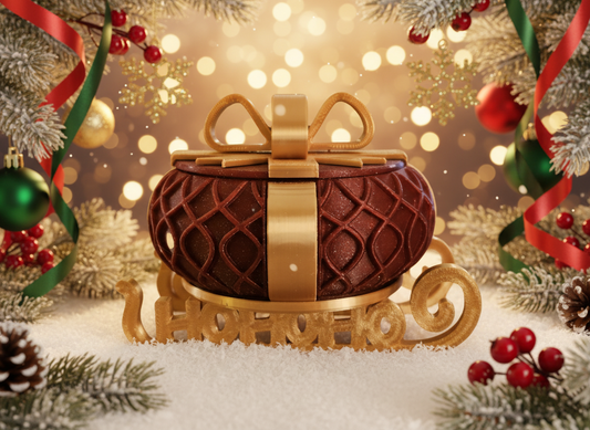 Christmas Present Gift Box & Sleigh (Wavy Lines) - Deep Red & Gold