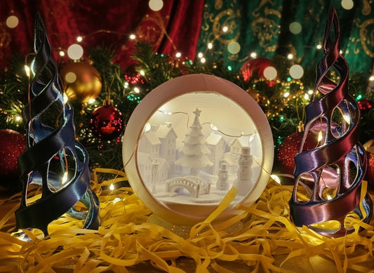 Decorative Tabletop Christmas Display - Town Globe w/ Trees
