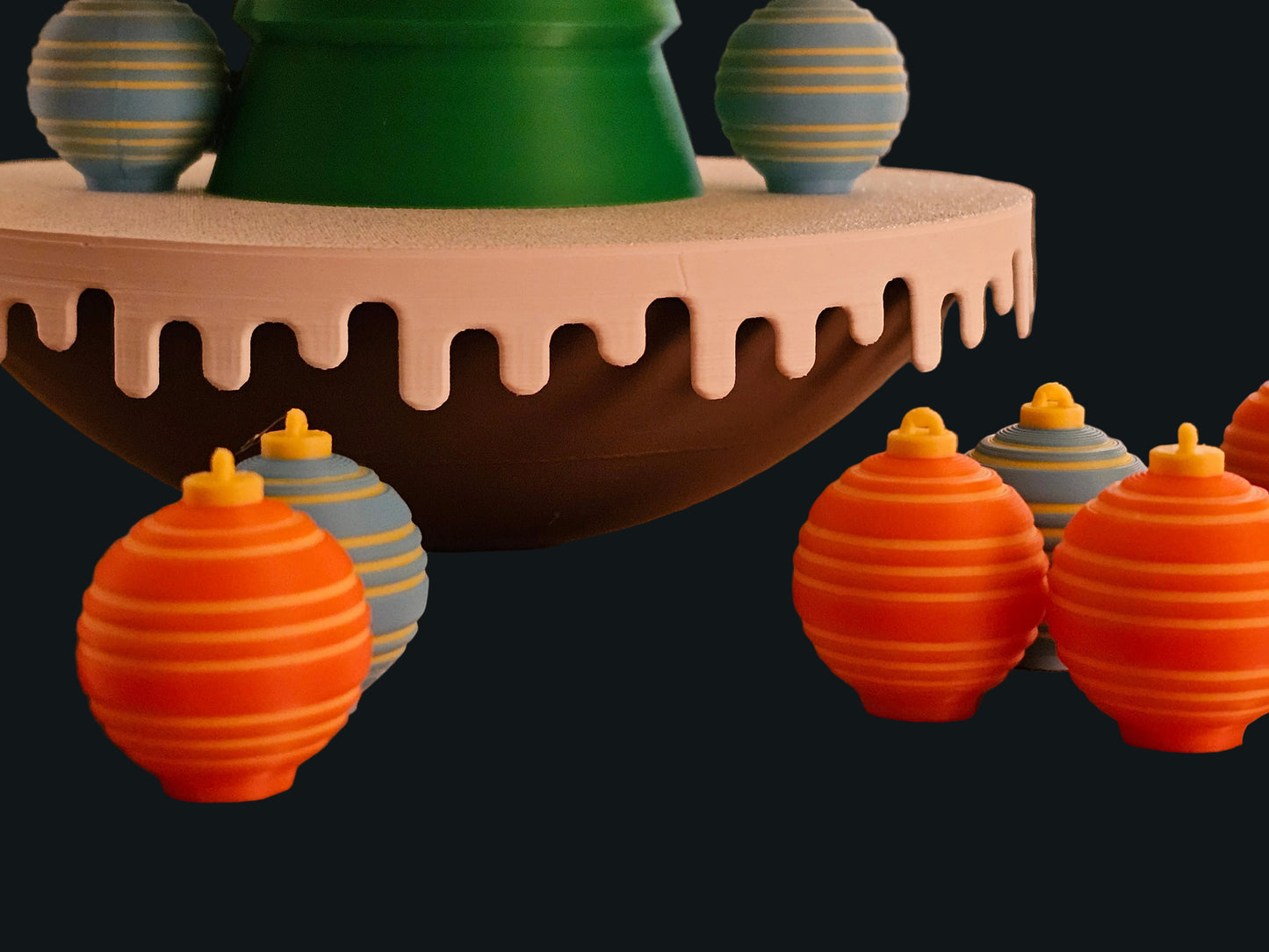 Christmas Tree Balance Game - Orange & Blue Ornaments