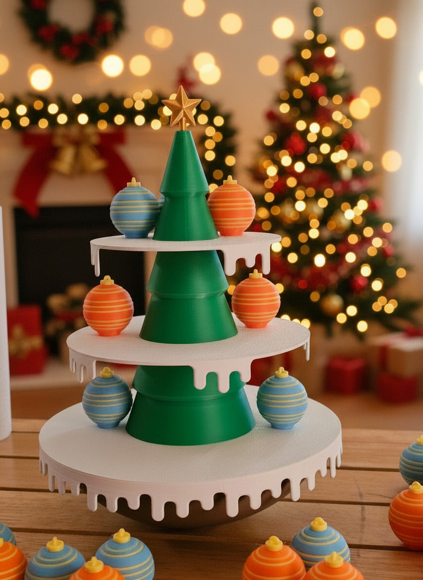 Christmas Tree Balance Game - Orange & Blue Ornaments